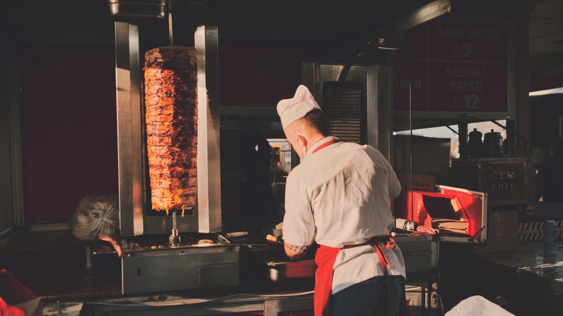Kebab shop display counters and refrigerators for food storage